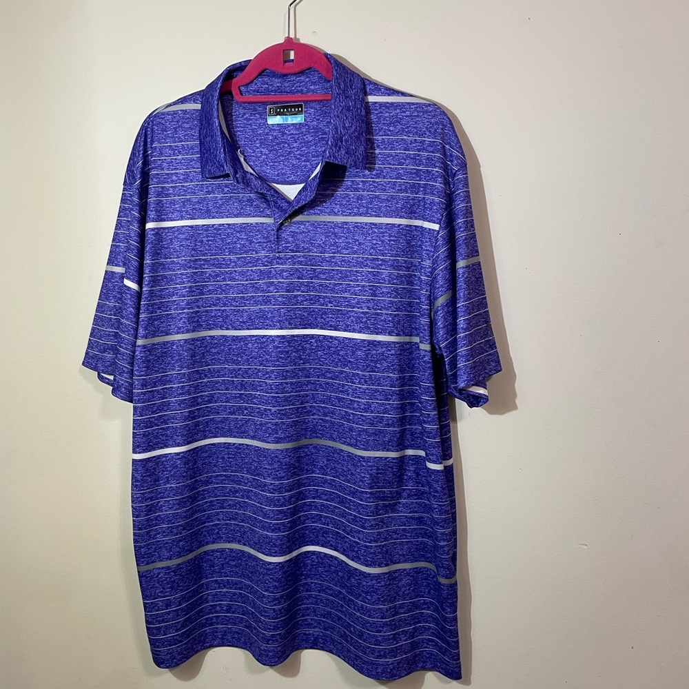 PGA Tour Golf Polo men’s X-Large DriFit‎ purple/gray Stripe lightweight shirt